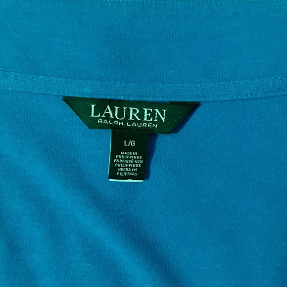 Ralph Lauren Bright Blue Draped Wrap-Front Blouse - Picture 2 of 4